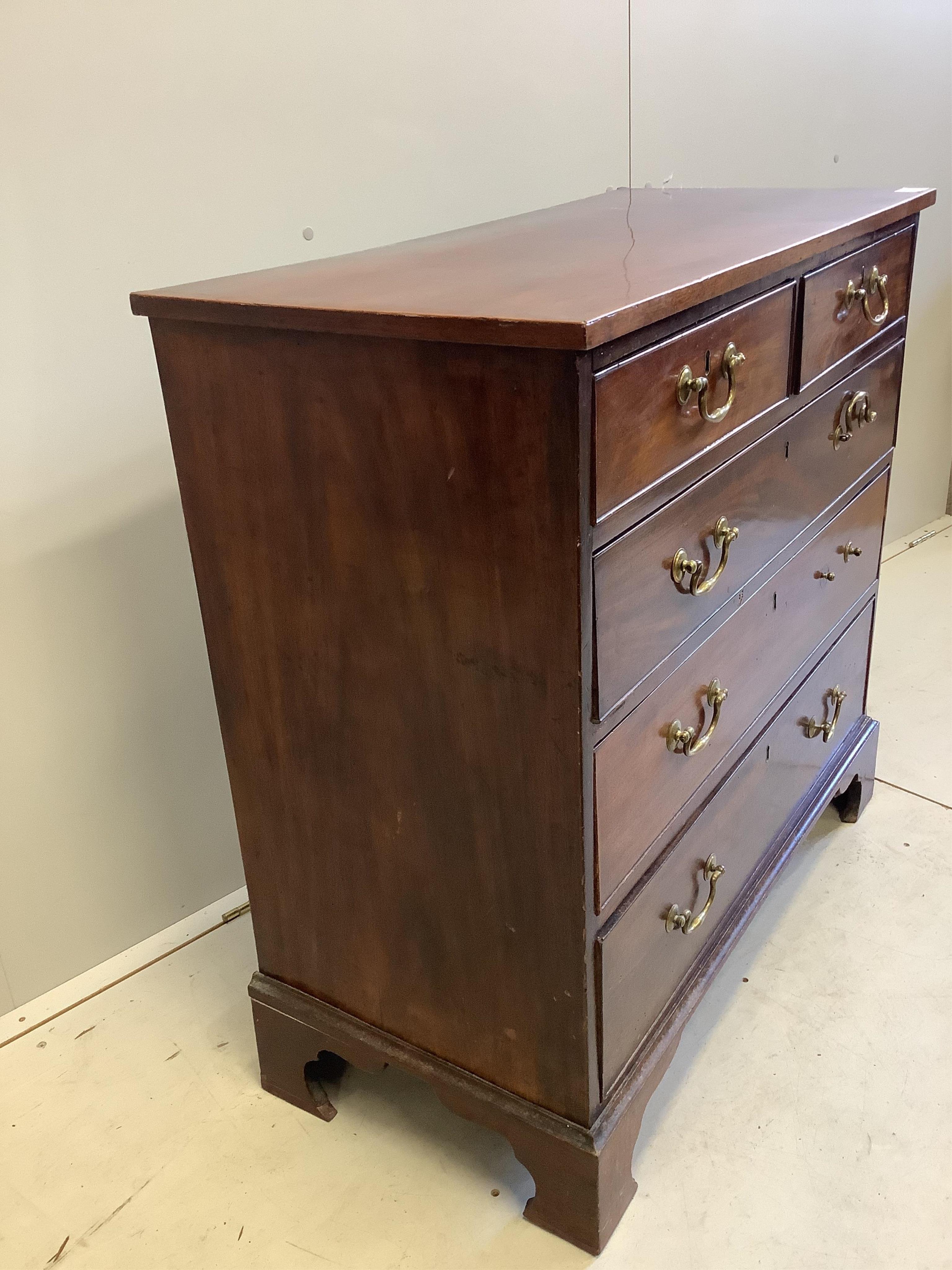 A George III mahogany chest, fitted two short and three long drawers, width 91cm, depth 44cm, height 91cm. Condition - fair